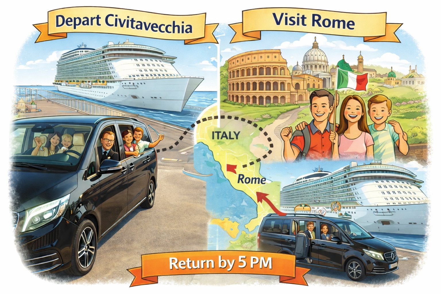 Back on board by 5 PM: sample itineraries from Civitavecchia Port